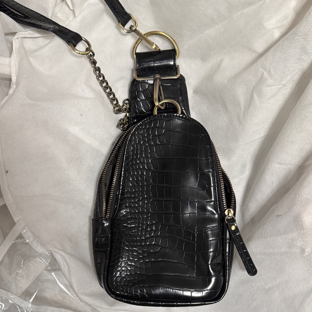Anthropologie Black Croc-Embossed Crossbody Bag